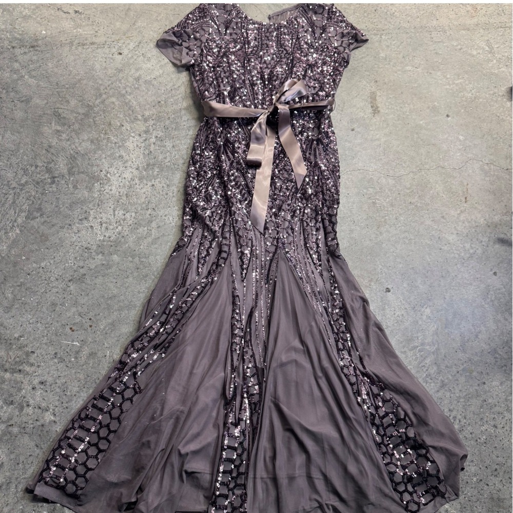 R & M Richards Women's Mauve Purple Sequin‎ Lace Evening Dress Wedding Sz 12